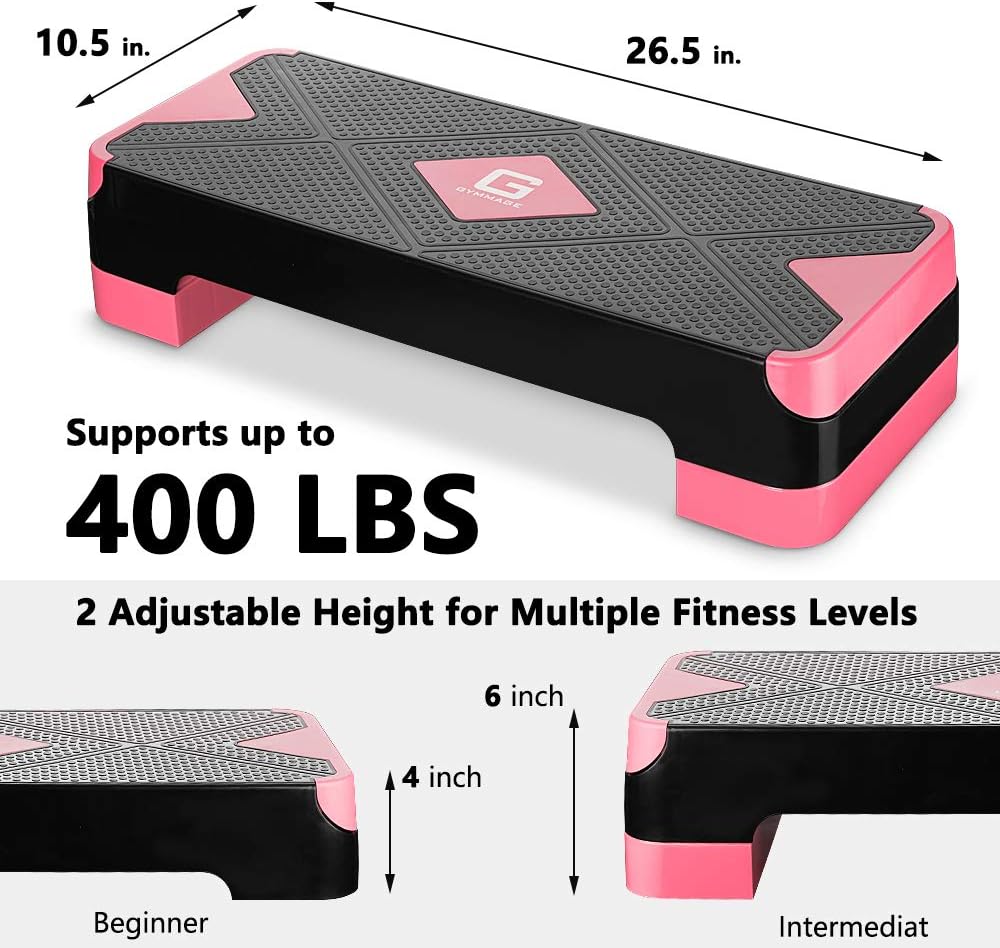 Adjustable Workout Aerobic Stepper, Aerobic Exercise Step Platform with 2 Risers, Exercise Step Deck for Fitness, 26.5" Trainer Stepper with Non-Slip Surface Home Gym & Extra Risers Options - Image 4