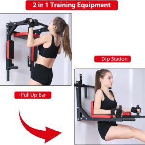 Multifunctional Wall-Mounted Pull-Up Bar,Dipping Station for Home Fitness, Indoor Exercise,Power Tower Set Chin Up Bar for Door Frame for Home Workout Equipment,Support to 440Lbs