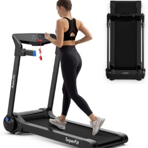 3.0HP Motorized Folding Treadmill, Portable Treadmills with HD Digital Display, Bluetooth Speaker & APP Control, Small Running Machine for Home Office, Installation-Free, Blue
