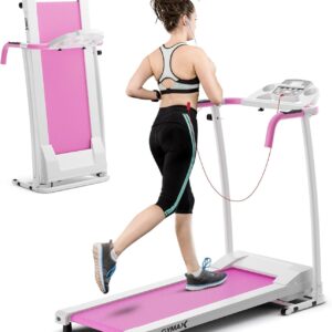 GYMAX Foldable Treadmill, Portable Treadmill with with 12 Preset Programs, LCD Monitor, Built-in Wheels & Pulse Sensor, Freestanding Easy Assembly Running Machine for Small Space Home Gym