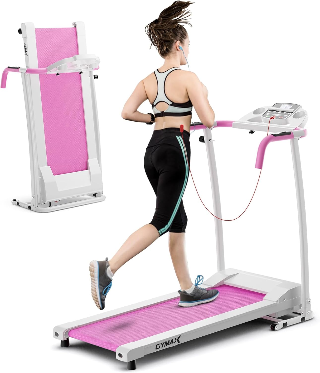 GYMAX Foldable Treadmill, Portable Treadmill with with 12 Preset Programs, LCD Monitor, Built-in Wheels & Pulse Sensor, Freestanding Easy Assembly Running Machine for Small Space Home Gym