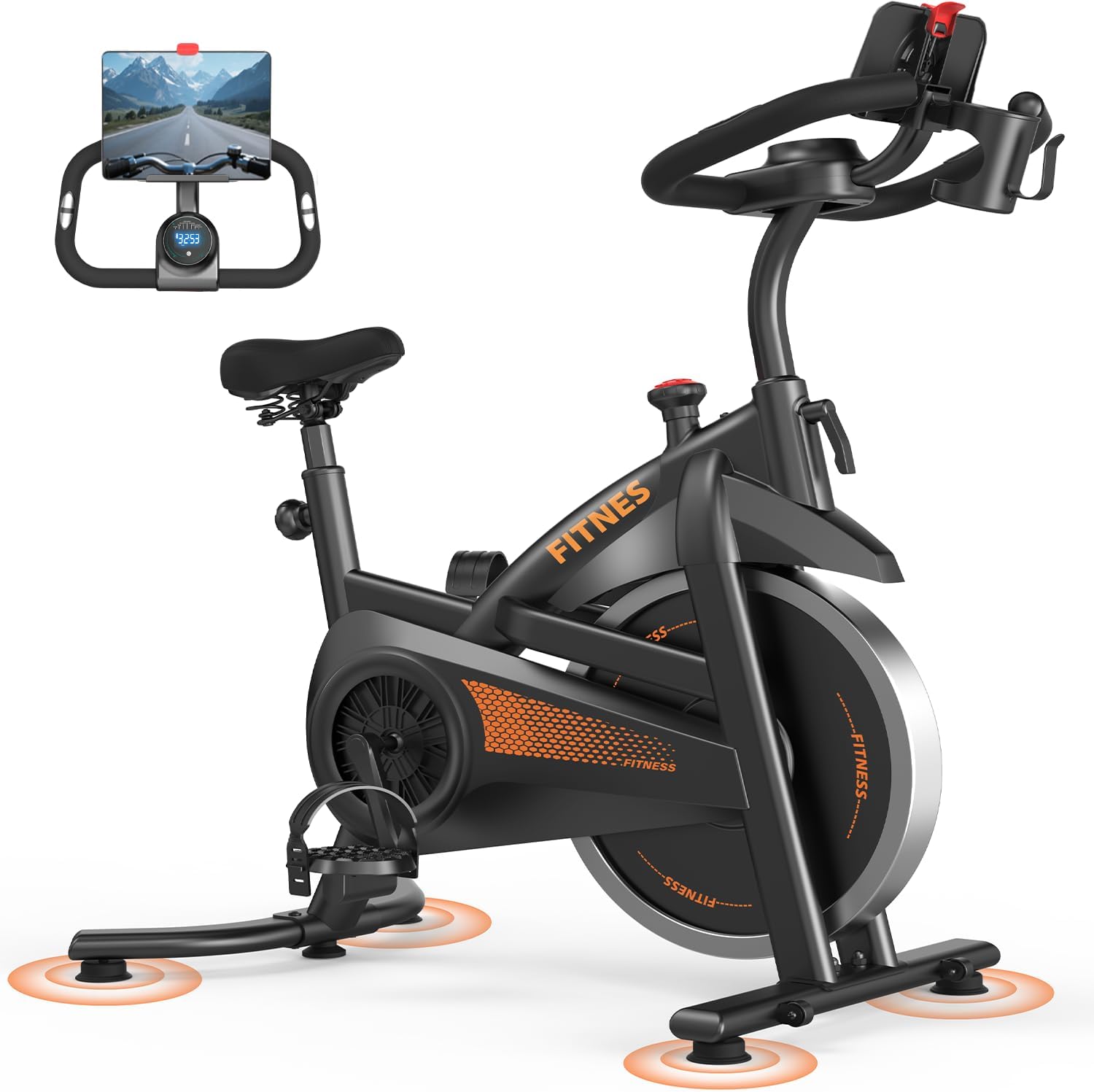 CURSOR FITNESS Exercise Bike, Stationary Bikes for Home, 300 LBS Capacity, Workout Bike with Silent Belt Drive, Indoor Cycling Bike with Extra Comfort Seat/Tablet & Bottle Holder
