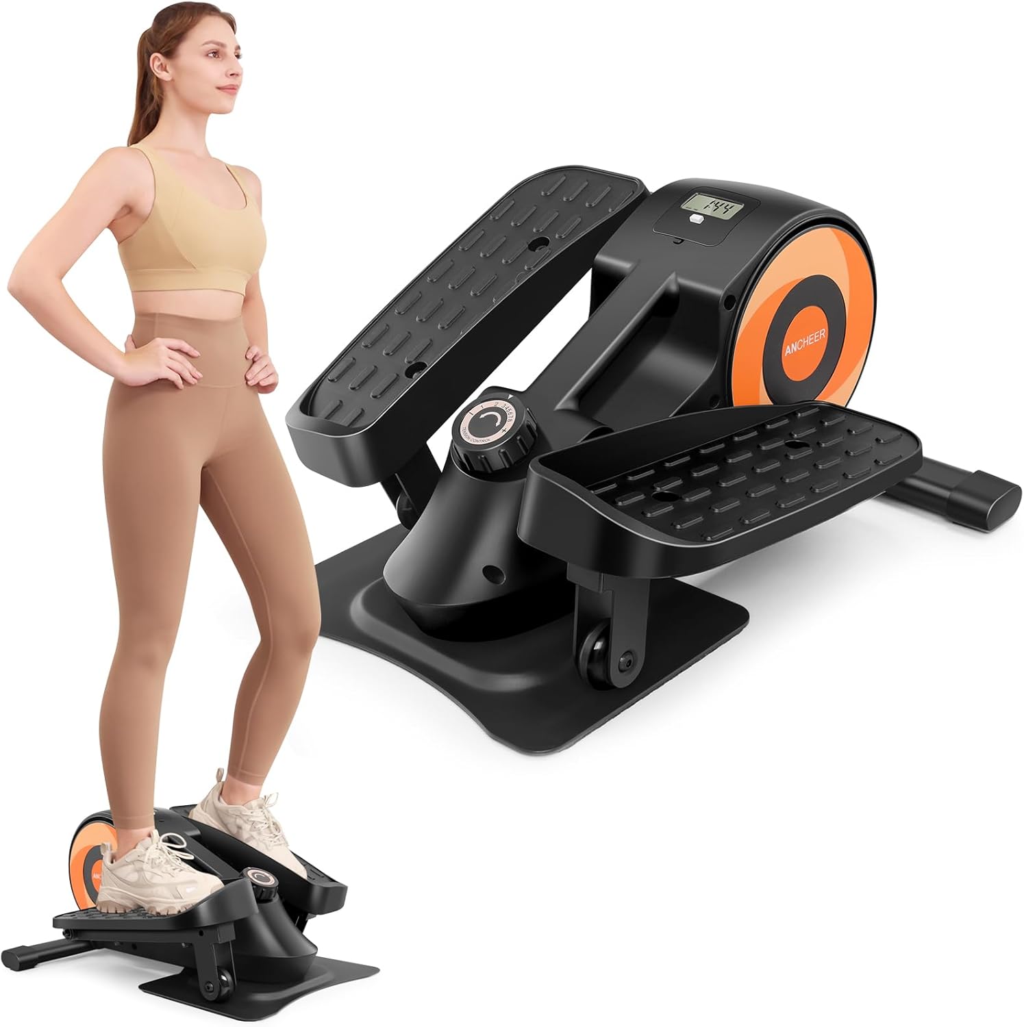 ANCHEER Under Desk Elliptical Exercise Machine,Standing or Seated Ellipse Leg Exerciser with 8 Level Resistance,Portable Exercise Equipment with LCD Display Monitor,Fully Assembled