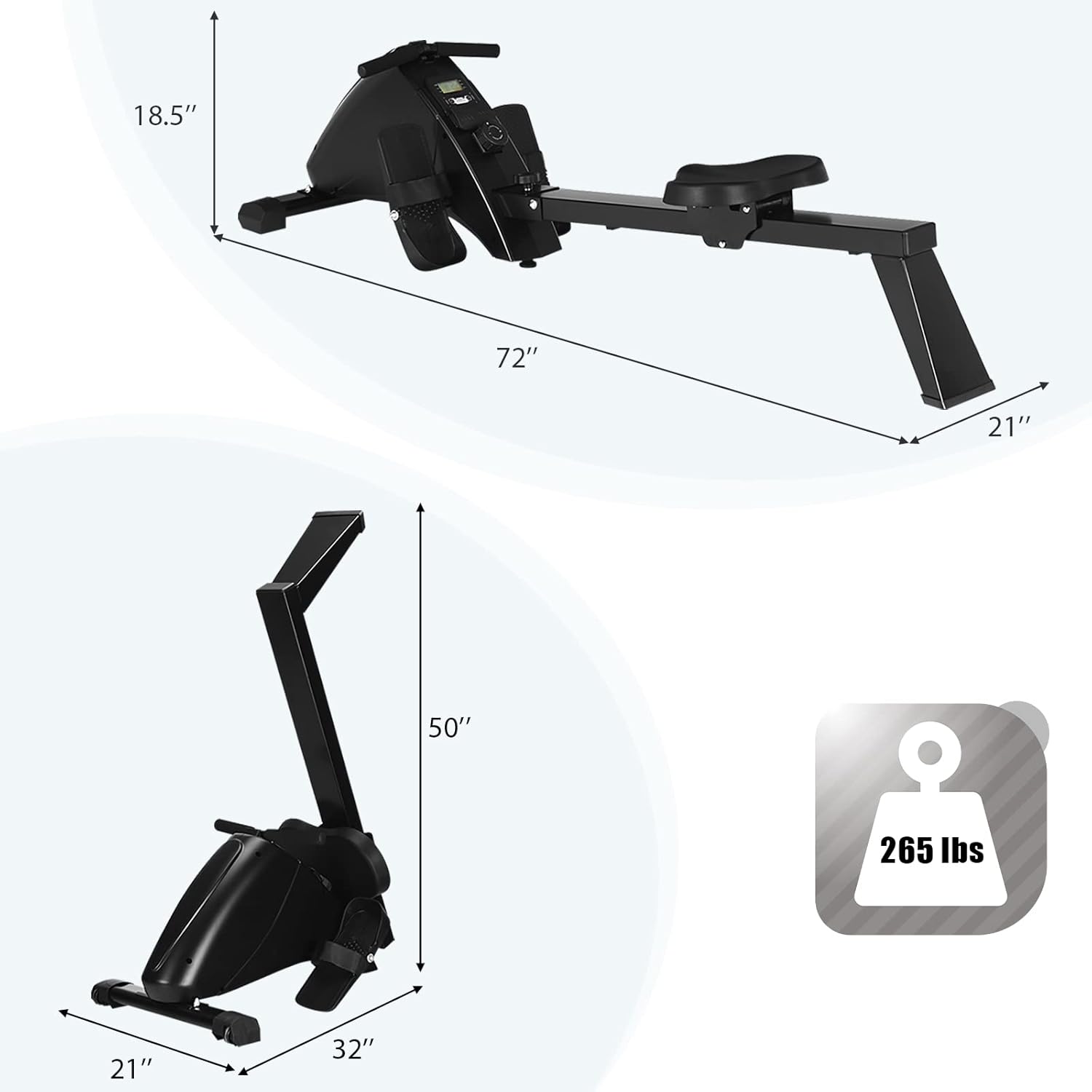 Folding Rowing Machines for Home Use, Magnetic Rower, Rowing Machines for Home Use 10 Level Adjustable Magnetic Resistance with LCD Monitor,330lbs MAX - Image 7