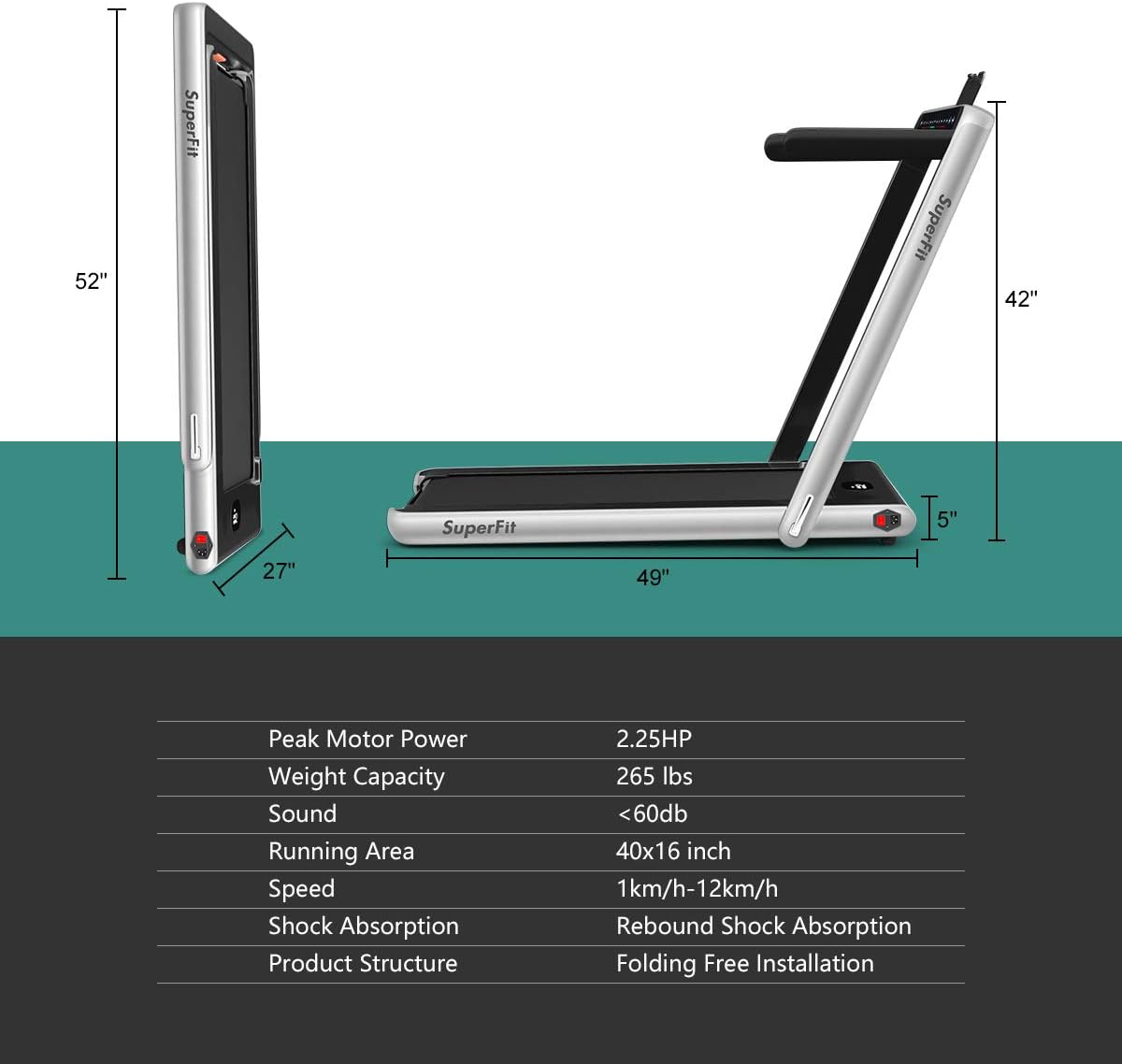 GYMAX Walking Pad, 2.25HP Dual Display Foldable Treadmill for Home with Remote/Smart App Control, Portable Compact Treadmill for Office Under Desk, Folding Running Machine for Small Spaces - Image 7