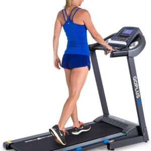 Goplus 2.25HP Folding Treadmill with Incline, Electric Treadmill, Walking Running Jogging Fitness Machine with Blue Backlit LCD Display for Home & Gym Cardio Fitness