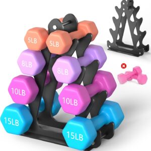 4-Tier Dumbbell Rack for 1-15 lb Weights, Holds 5 Pairs Space-Saving Sturdy A-Frame Stand for Home Gym, Weight Rack for Women’s Dumbbell Set (Dumbbell Rack Stand Only)