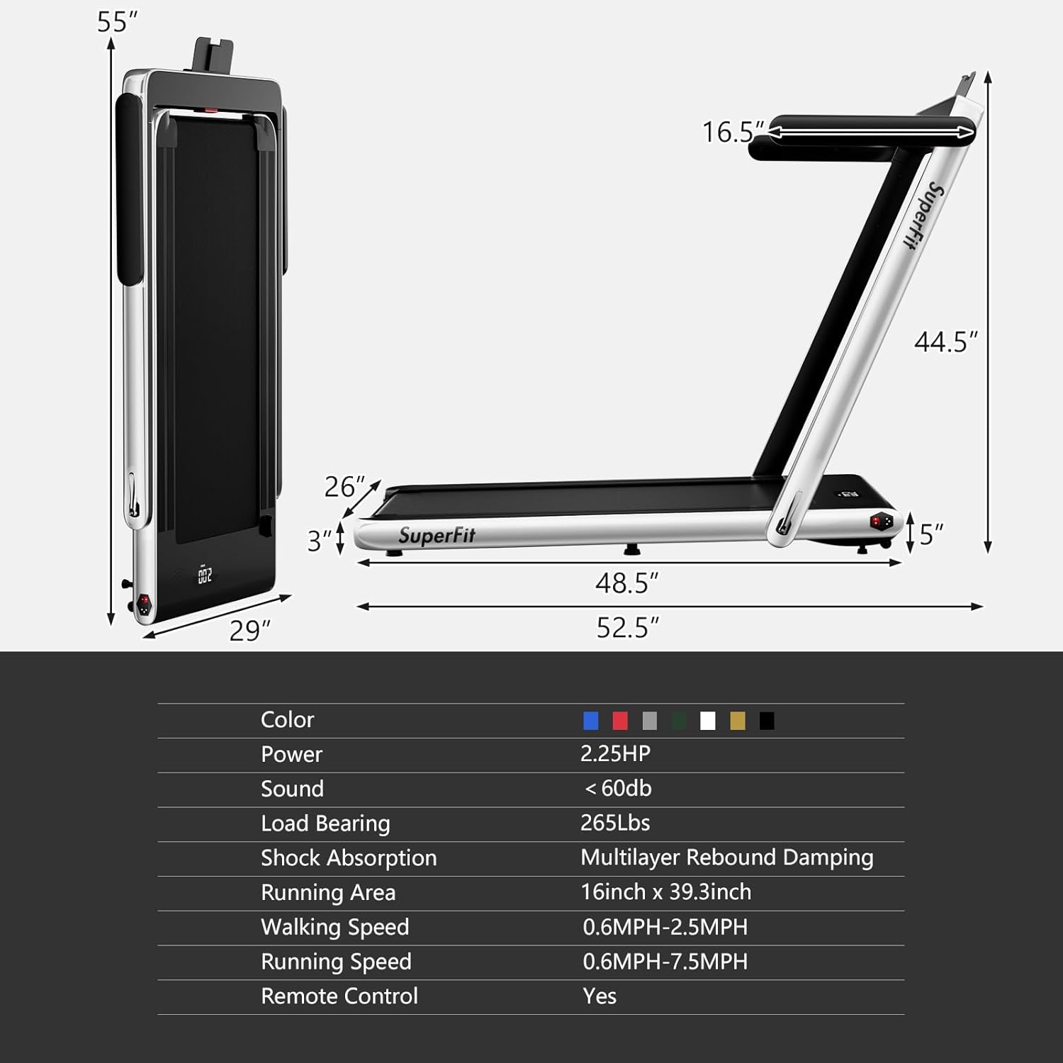 Goplus 2 in 1 Folding Treadmill, 2.25HP Superfit Under Desk Electric Treadmill, Installation-Free with Remote Control, APP Control and LED Display, Walking Jogging for Home Office - Image 9