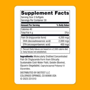 Biotest Flameout DHA-Rich Fish Oil – 4200 mg Omega-3 – Pharmaceutical Grade DHA & EPA – 90 Softgels (30 Day Supply)