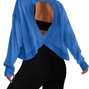 UNIANKIYA Open Back Workout Tops for Women Long Sleeve Cropped Athletic Clothes Gym Running Yoga Low Impact Sports T Shirts