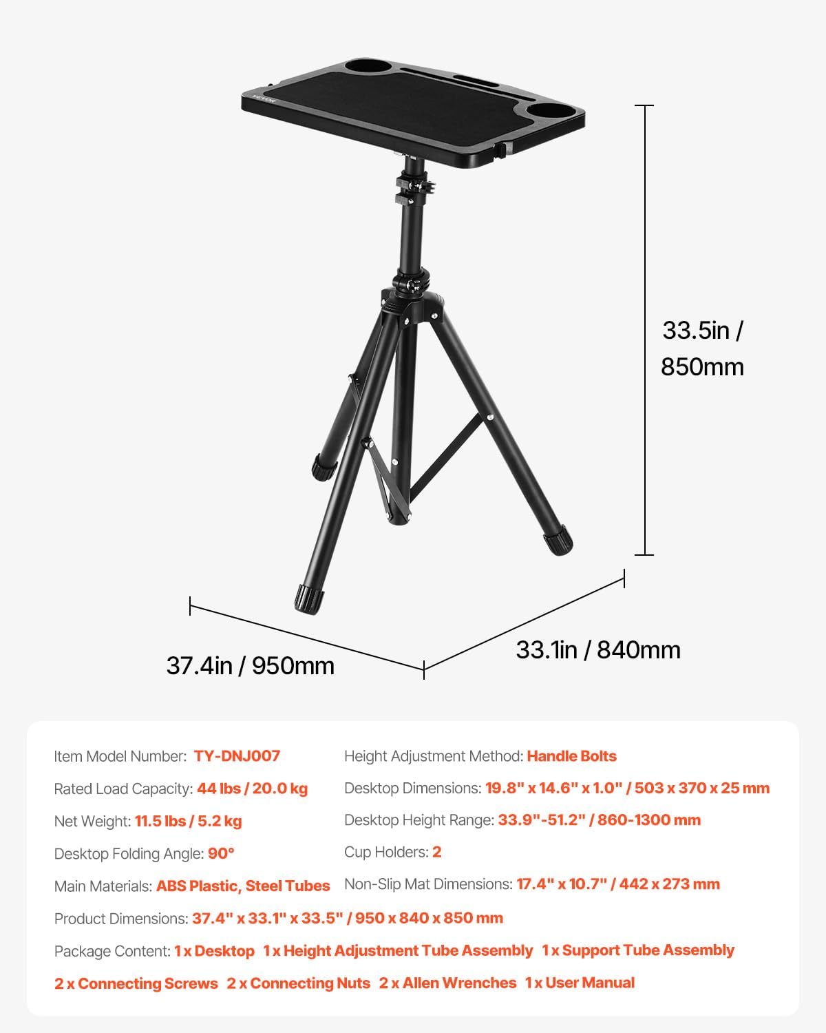 VEVOR Cycling Desk, Adjustable Bike Trainer & Treadmill Desk with Triangle Support, Non-Slip Multi-Slot Bike Trainer Fitness Desk with Handle Bar, Fit for Home Office Exercise - Image 7