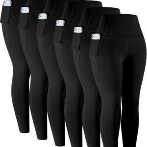 LZYVOO Leggings with Pockets for Women, 6 Packs Soft High Waisted Tummy Control Workout Yoga Pants