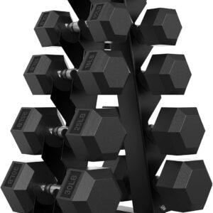 Hex Weights Dumbbells Set with Rack, 100-550 lb Rubber Coated Dumbbell Sets with Storage, Free Hand Weight for Strength Training, Exercise, Fitness, Home, Gym, Heavy Duty