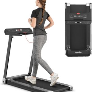 Goplus Folding Treadmill, Compact Superfit Treadmill with APP Control, Blue Tooth Speaker, 12 Preset Programs, LED Display and Device Holder, Walking Running Machine for Home Office