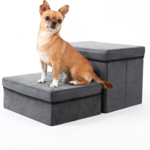 Foldable Dog Stairs/Steps 2-Tier Pet Steps Storage and Adjustable Steps for Small Medium Dogs Pet Steps Storage Stepper for High Beds Sofa Pet Dog Cat