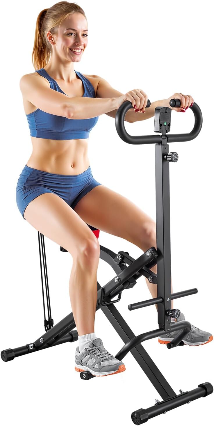 VEVOR Squat Machine, Deep Squat Rowing Machine for Home, Easy Setup & Foldable Exercise Equipment, Glute Trainer Machine with 3 High-Strength Resistance Bands, Glutes & Leg Home Workout Machine
