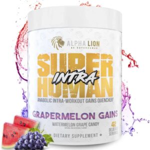 ALPHA LION Superhuman Intra Workout Powder for Men & Women, Amino Acids Drink, Muscle Recovery Supplement, BCAA Powder, Electrolytes & Hydration Mix (42 Servings, Watermelon Grape Candy Flavor)