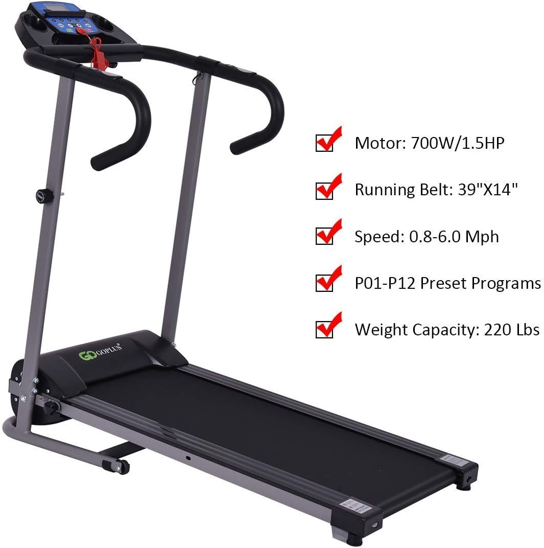 Goplus 1100W Folding Treadmill Electric Motorized Power Fitness Running Machine with LED Display and IPAD Support Perfect for Home Use(Black) - Image 5