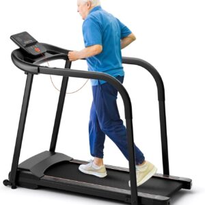 GYMAX Walking Treadmill for Seniors, 2.5HP LED Recovery Fitness Exercise Machine w/Preset Programs, Heart Rate Sensor, Device & Cup Holder, Wheeled Treadmill w/Long Handrail for Home