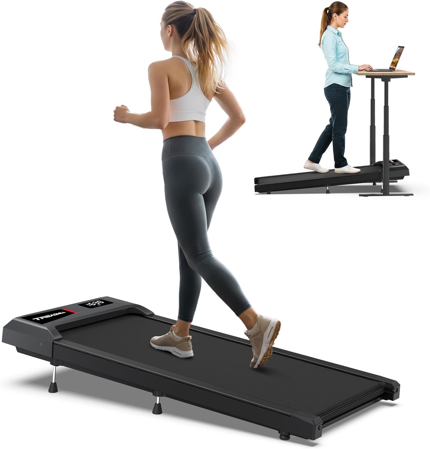 WELLFIT Auto Incline Folding Treadmill - 10% Incline Desk Walking Pad Treadmill with Handlebar, 400 lbs Heavy-Duty Capacity, Space-Saving Quiet Under-Desk Design for Home Office, Seniors & Fitness