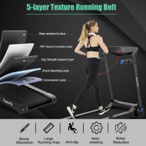 3.0HP Motorized Folding Treadmill, Portable Treadmills with HD Digital Display, Bluetooth Speaker & APP Control, Small Running Machine for Home Office, Installation-Free, Blue