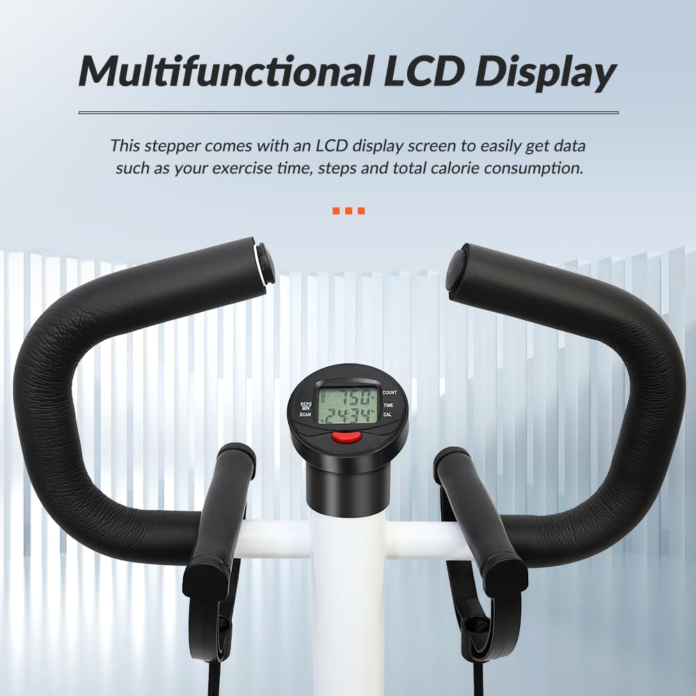ALSO GO Exercise Stepper Machine with LCD Display Monitor for Home Gym, Portable Stair Stepper Health Fitness Machine Workout Equippment with Handle and Resistance Bands, White - Image 6