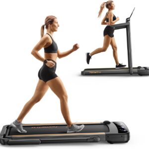 3.0HP Foldable Compact Treadmill,2 in 1 Walking Pad & Jogging Machine for Home/Office,Dual LED Touch Screens Folding Under Desk Motorized Treadmills 265lbs, App& Remote Control,Assembly-Free
