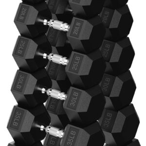 Hex Dumbbell 45-480 lb Set, Rubber Encased Exercise & Fitness Dumbbells for Home Gym, Hand Weights for Strength Training