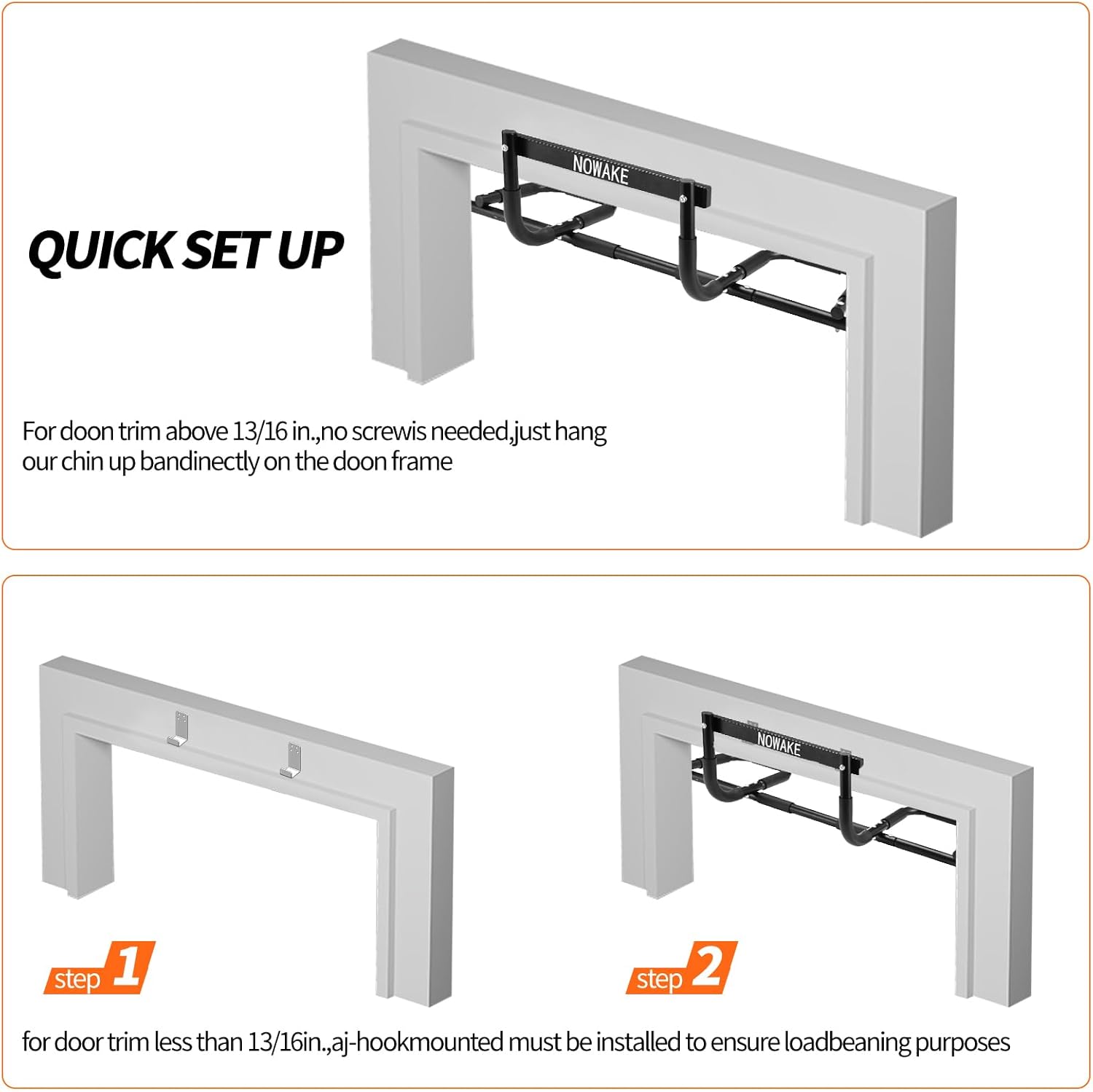NOWAKE Pull up bar For Doorway,300lbs Heavy Duty Adjustable Width Portable Functional Ergonomic Design Door Frame Chin Up Bar With USA Patent For Home Fitness Workouts - Image 6