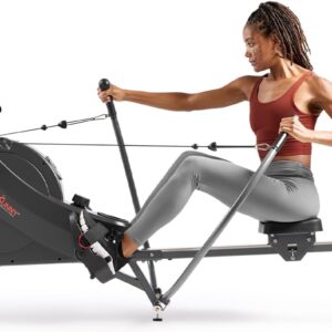 Sunny Health & Fitness Compact Full-Motion Rowing Machine w/Adjustable Resistance, Low-Impact Full-Body Workout Rower w/Long Slide Rail, Space-Saving Design, Optional Free SunnyFit App Connection