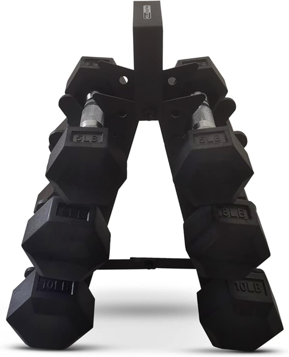 HolaHatha Hexagonal Non Slip Free Hand Dumbbell Weight Training Exercise Set w/ Textured Grips & Folding Storage Rack, 5, 8, & 10 Pound Pairs, Black - Image 7