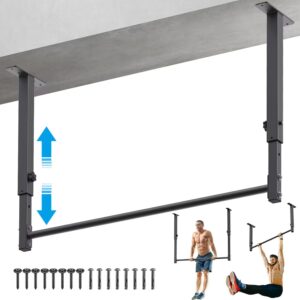 Kipika 48″ Ceiling Mounted Pull Up Bar, Heavy Duty Multi-Grip Chin Up Bar,Mounted Pullup Bar, Adjustable Height, Pull Up Bands for Chin Ups & Body Stretching, Ideal for Home Gym and Strength Training