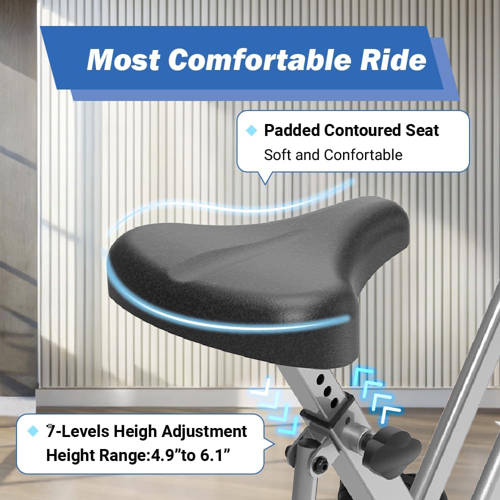 Exerpeutic Foldable Exercise Bike, 8 levels of Resistance Stationary Bicycle with Airsoft Seat, LCD Display to Track Distance, Calories, Time and Speed - Image 3