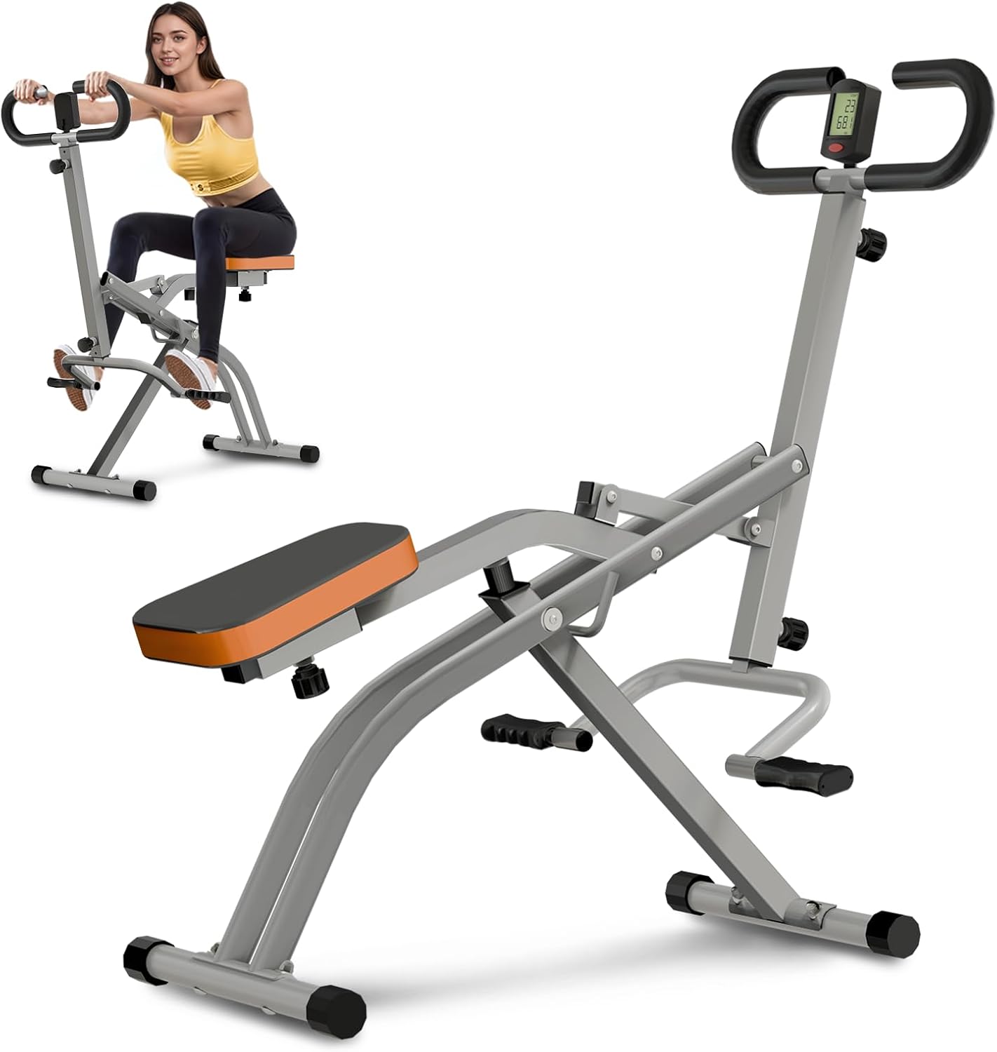 Squat Machine for Home, Squat Assist Trainer with Adjustable Resistance, Foldable Rowing Machine, LCD Display, Exercise Trainer with 265LBS Capacity for Glutes Legs Workout