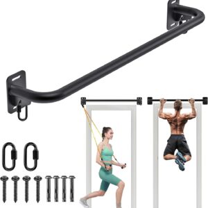 Pull Up Bar Wall Mount 440 LBS Capacity Doorway Chin Up Bar Multifunctional Steel Chinup Bar with with Resistance Band Hooks for Indoor Home Gym Garage