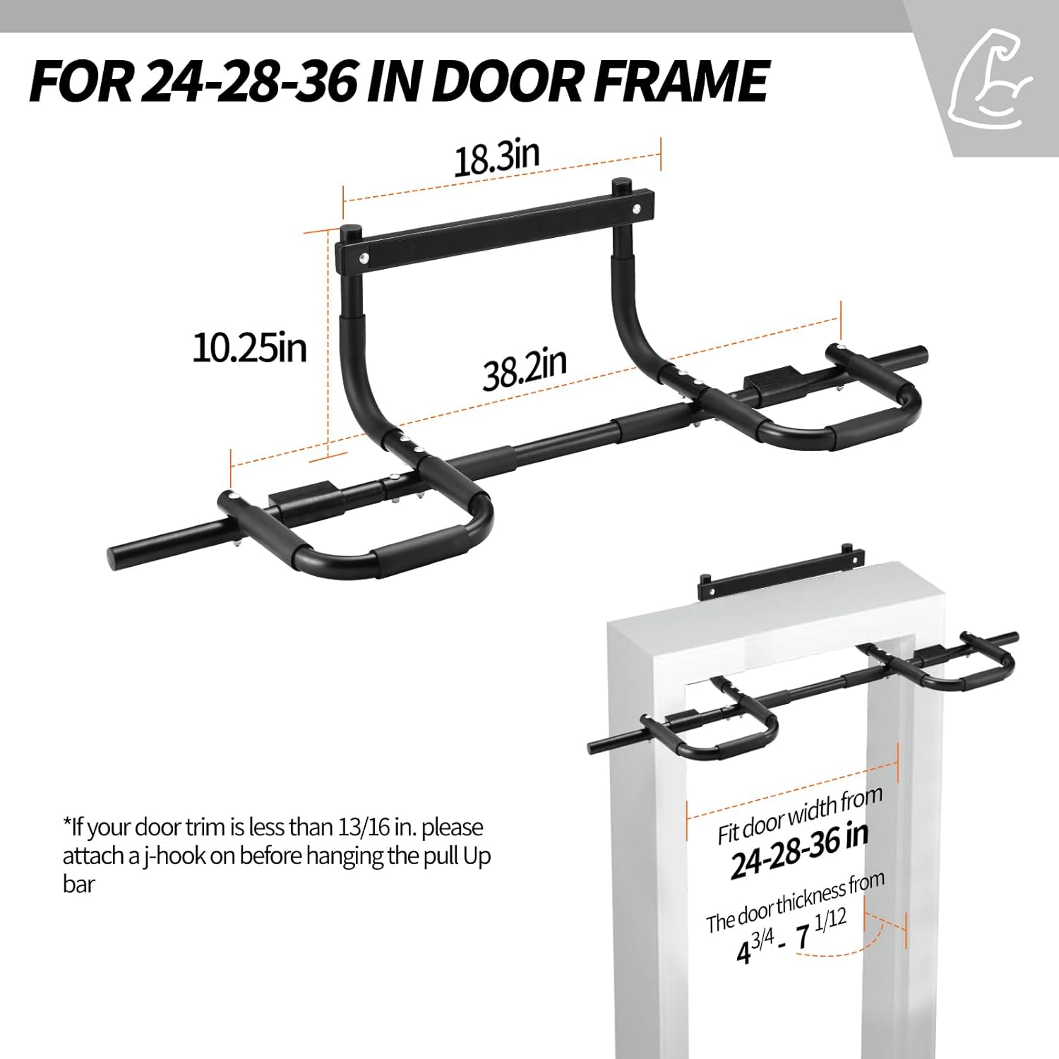 NOWAKE Pull up bar For Doorway,300lbs Heavy Duty Adjustable Width Portable Functional Ergonomic Design Door Frame Chin Up Bar With USA Patent For Home Fitness Workouts - Image 4