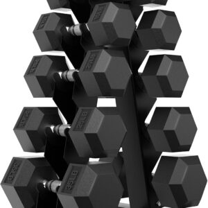 Hex Weights Dumbbells Set with Rack, 100-550 lb Rubber Coated Dumbbell Sets with Storage, Free Hand Weight for Strength Training, Exercise, Fitness, Home, Gym, Heavy Duty