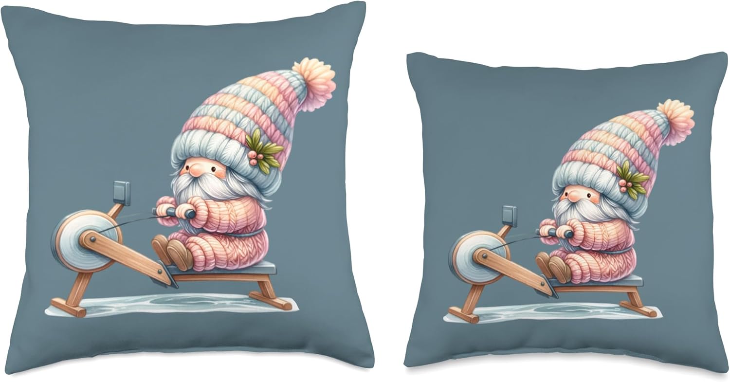 Working Out Gnome On Rowing Machine For Women Funny Fitness Throw Pillow - Image 3