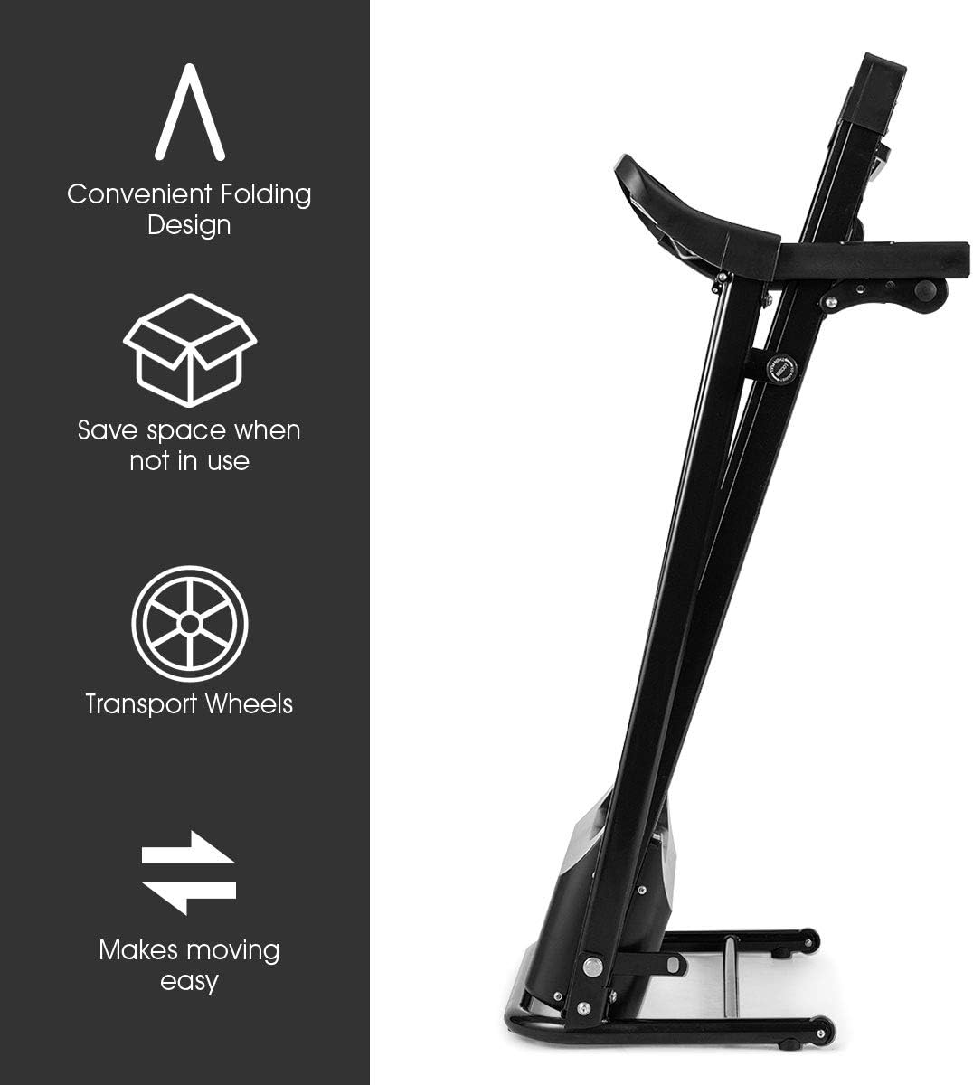 Goplus Electric Folding Treadmill, Adjustable Incline and Low Noise Design, with LCD Display and Heart Rate Sensor, Compact Running Machine for Home Office Apartment Black - Image 4