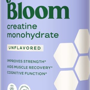 Bloom Nutrition Creatine Monohydrate Powder, 5g Micronized Creatine per Serving, Supports Muscle Recovery, Strength, Endurance, Pre or Post Workout, Gluten Free, Non GMO, Unflavored, 40 SVG, 7.3 oz