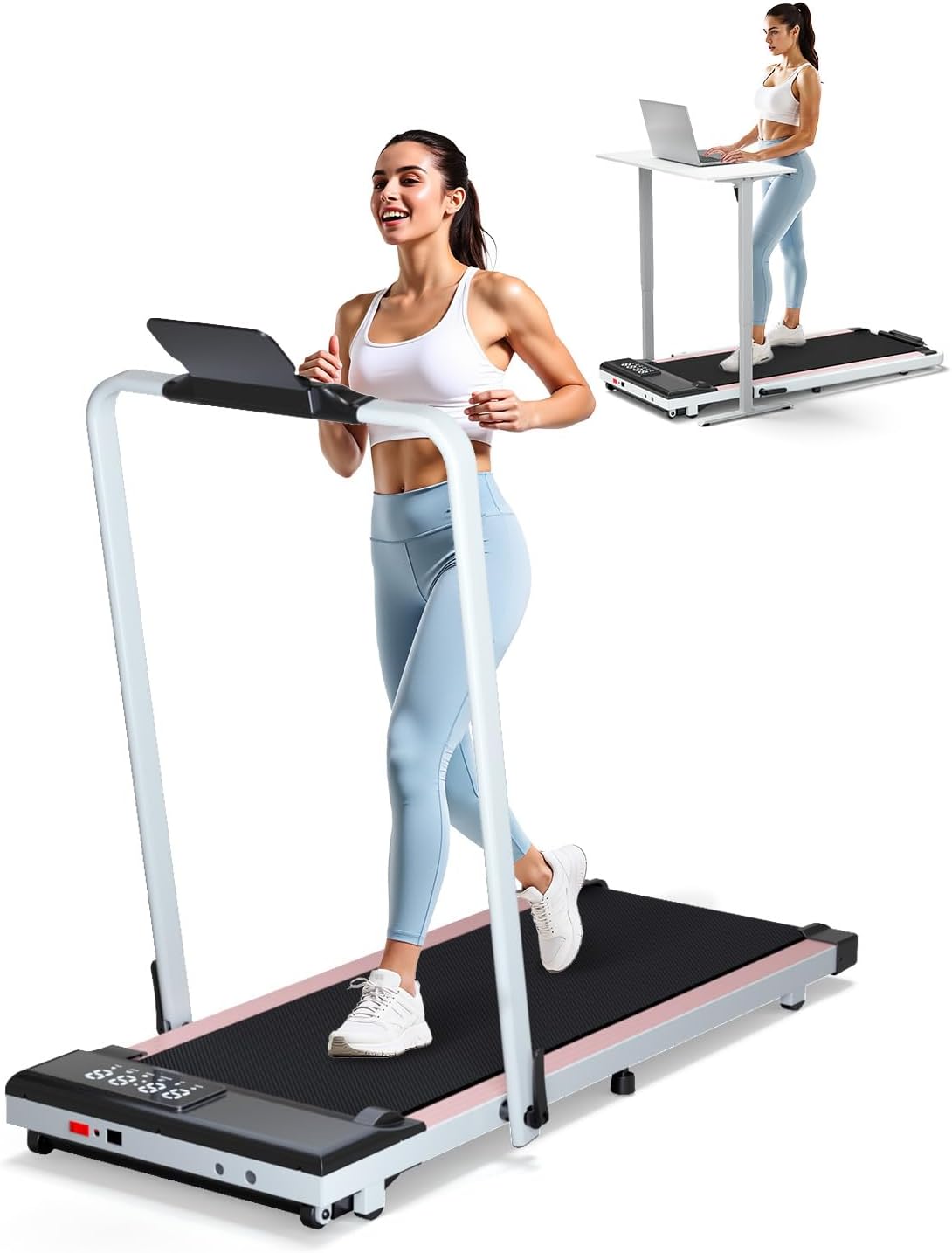 Walking Pad Treadmill with Handle Bar 3.0 HP Foldable Treadmills 300LBS Capacity Folding Walking Pad 3 in 1 Under Desk Treadmill Remote Control with APP