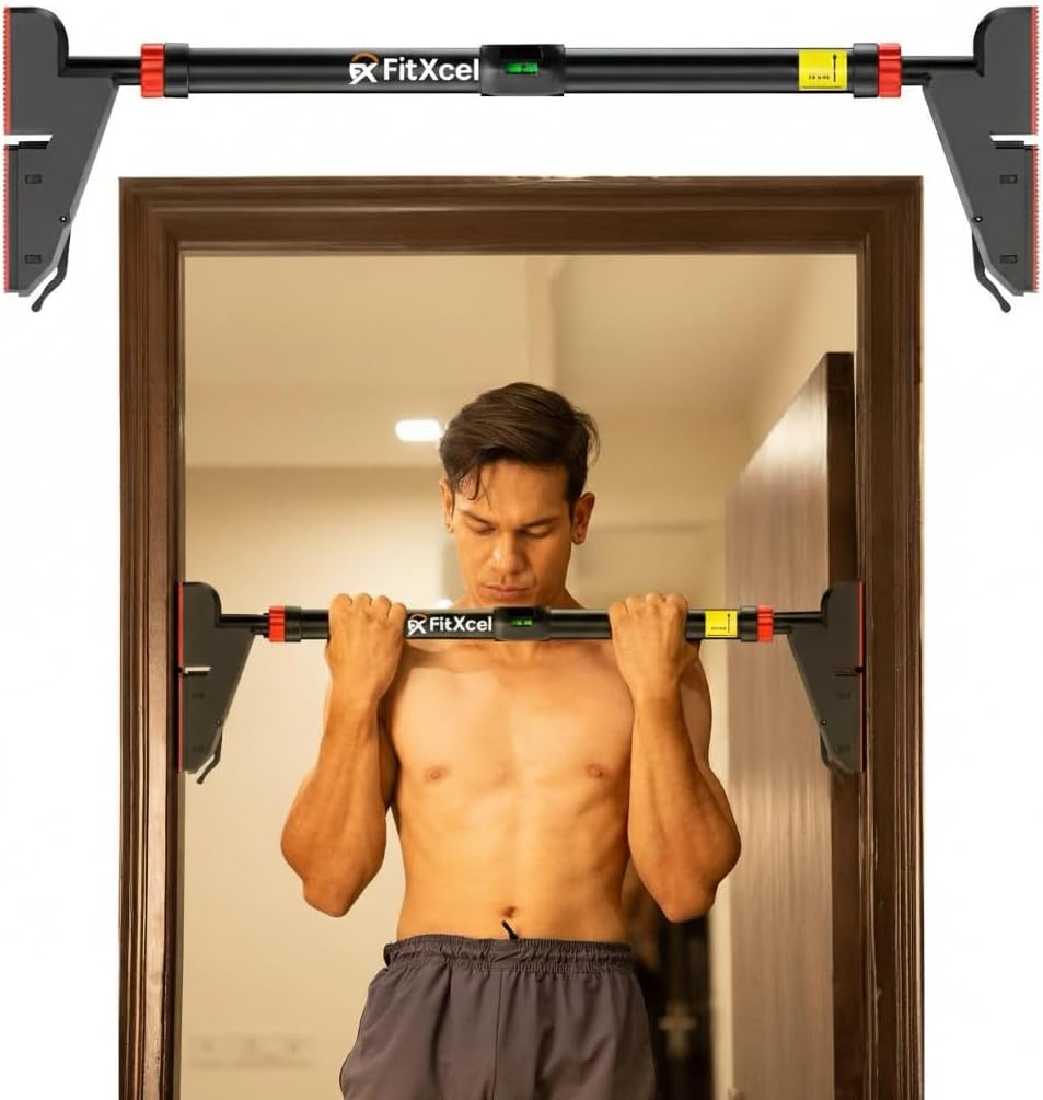 Pull Up Bar for Doorway with Adjustable 29.9''-43.3'' Width, No Screws Chin Up Bar with Secure Locking Mechanism, Heavy Duty Strength Training Exercise Bar for Home Gym Max Load 550lbs