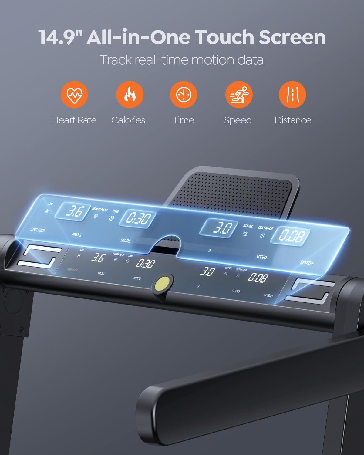 2 in 1 Folding Treadmills for Home Small Office, 2.5HP Walking Pad Treadmill with Handle Bar, 300lbs Capacity, Copmact Protable Treadmill with Smart APPs, 12 HIIT Modes and Touch Screen - Image 4