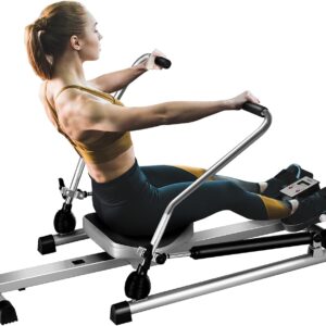 GYMAX Rowing Machines for Home, Hydraulic Rower with LCD Monitor, Adjustable Resistance up to 110LBS & Large Cushioned Seat, 265LBS Quiet Rowing Machine for Aerobic Workout Exercise Fitness