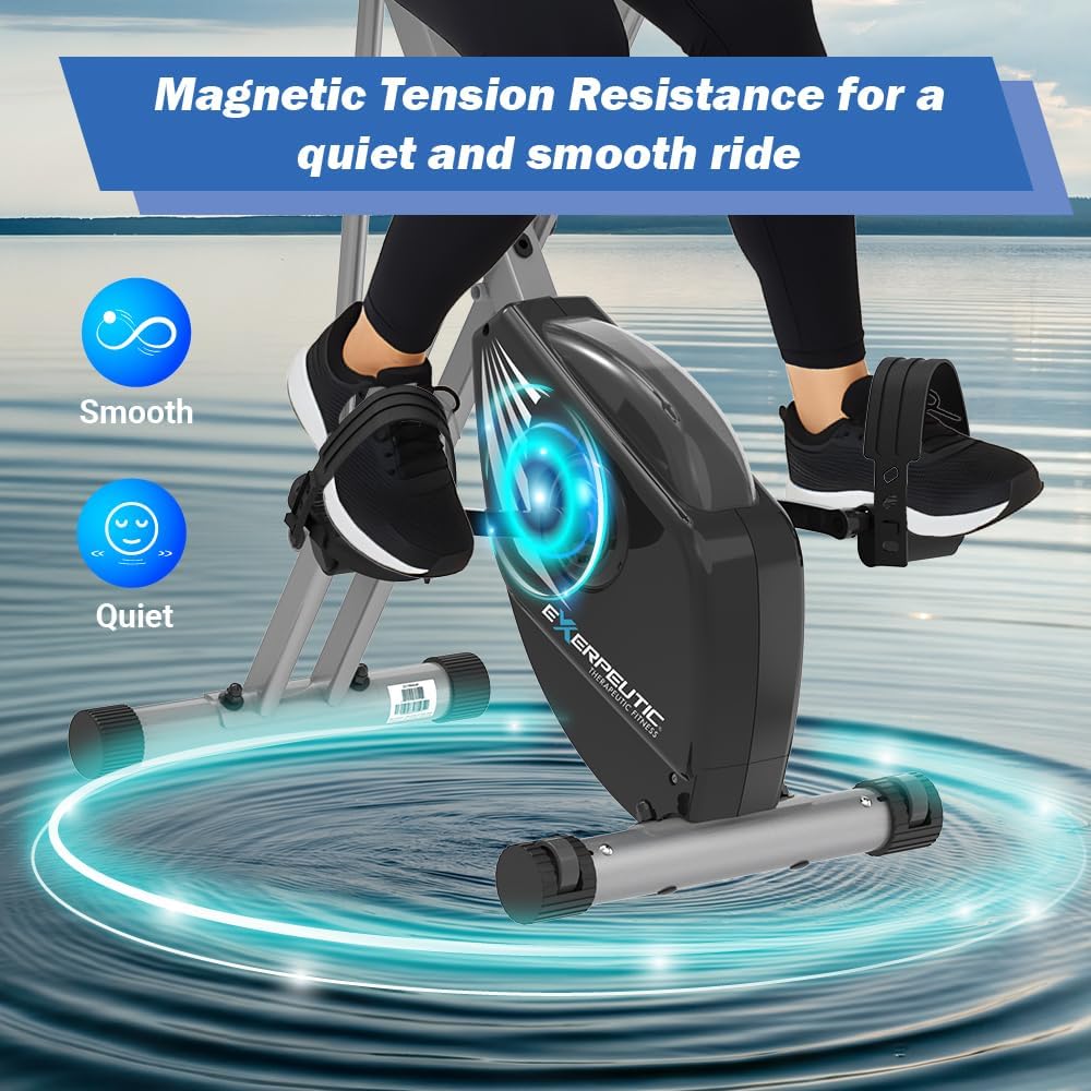 Exerpeutic Foldable Exercise Bike, 8 levels of Resistance Stationary Bicycle with Airsoft Seat, LCD Display to Track Distance, Calories, Time and Speed - Image 7