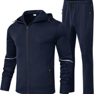 BGOWATU Men’s Tracksuits Set Full Zip Jacket Hoodie Sweatsuit Running Sport Pants Outfits for Men with Zipper Pockets