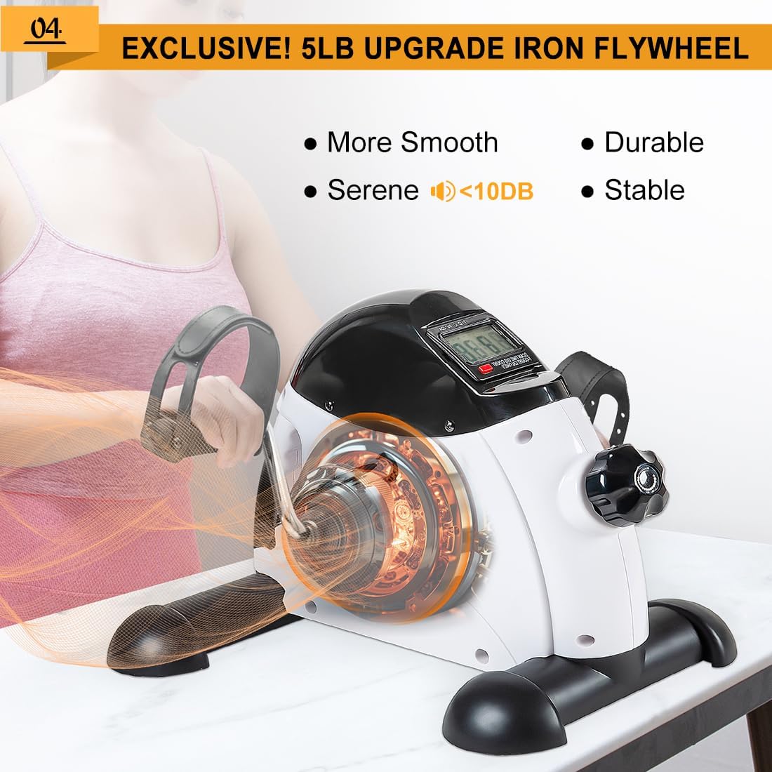 Under Desk Bike Pedal Exerciser, Portable Mini Exercise Bike with LCD Display for Home/Office, Desk Cycle for Leg/Arm with Handle, Leg Exerciser While Sitting for Seniors - Image 5