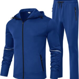 BGOWATU Men’s Tracksuits Set Full Zip Jacket Hoodie Sweatsuit Running Sport Pants Outfits for Men with Zipper Pockets