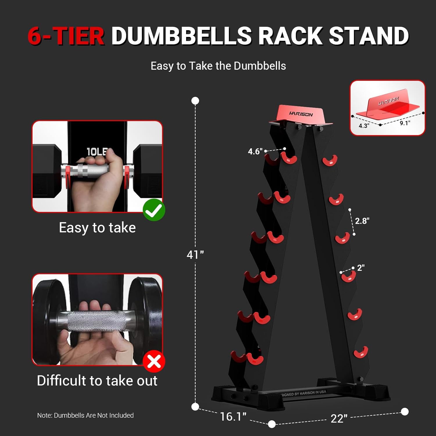 HARISON High-end A-Frame Dumbbell Rack Stand, 6-Tier Weight Rack for Dumbbells Home Gym 480LBS Weight Capacity(without dumbbells) - Image 6