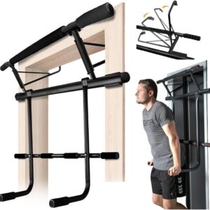 2025 Upgraded Pullup Bar and Dip Bar Station – FULL BODY Home Gym, Easy Storage, Power Tower Dip Station and Pull-up Bar for Doorway, Collapsible Dip Station, No Door Damage, High Weight Capacity, 2025 Upgraded Bodyweight Workout Station